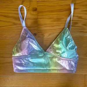 Sugarthrillz wonderland bra top | dolls kill. Rainbow metallic color.
